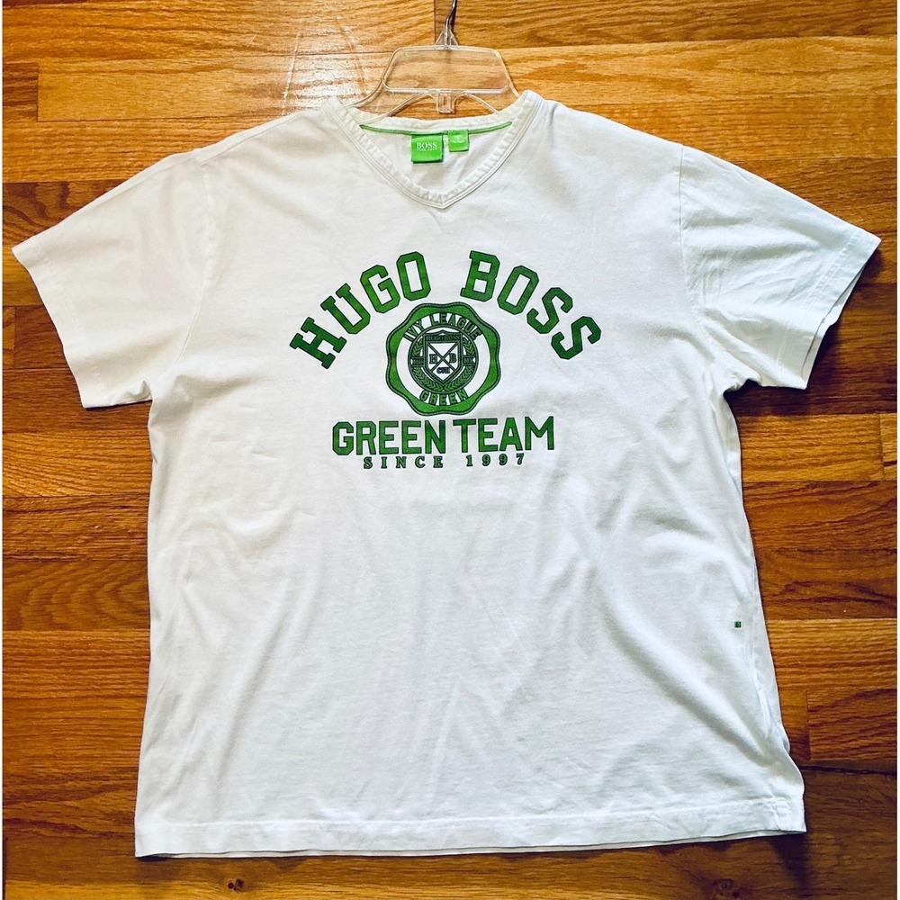 HUGO BOSS Green Team Since 1997 T-Shirt Men's XL White Green LOGO Designer